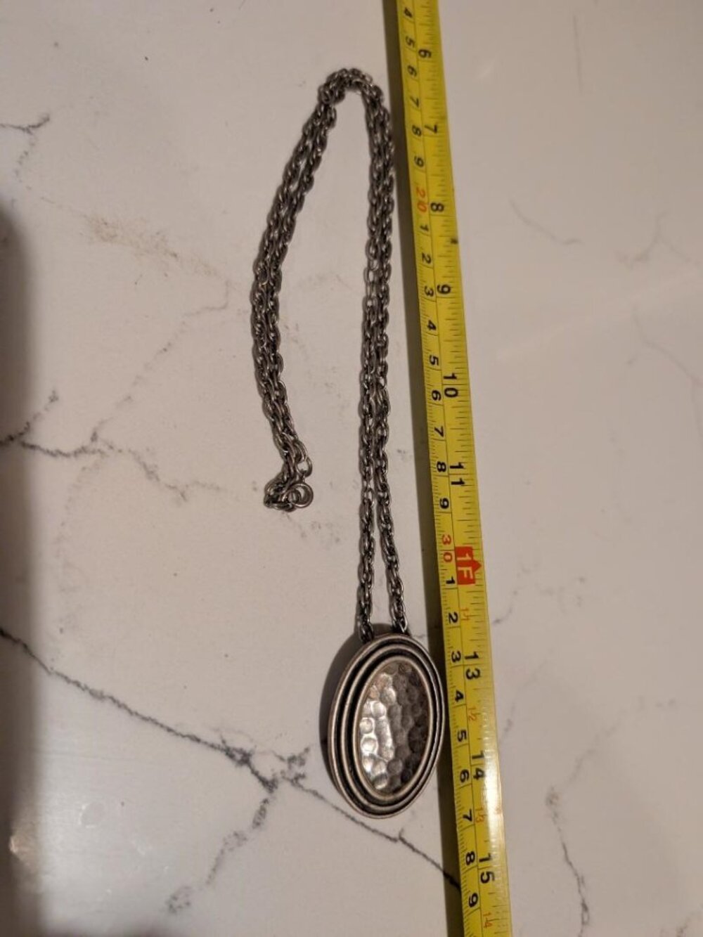 Large Silver-Toned Hammered Pendant Necklace. Magnetic Clasp, Premier Designs